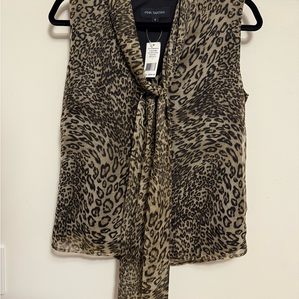 Pink Tartan Animal Print Tie-Front Blouse
